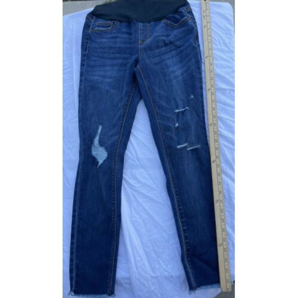 Indigo Poppy 27.5 Inseam Distressed Skinny Jean with Over Belly Band Sz M